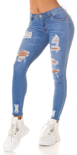 Hoge taille skinny jeans in used-look blauw